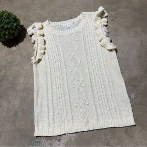 Cottagecore Cable Knit Ruffle Sweater Vest Women Size S Preppy Spring Prairie‎